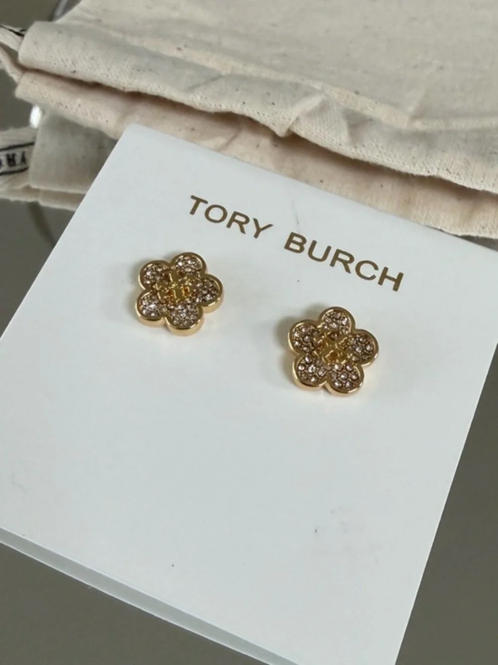 Tory Burch Kira Crystal Pave Flower Stud Earrings